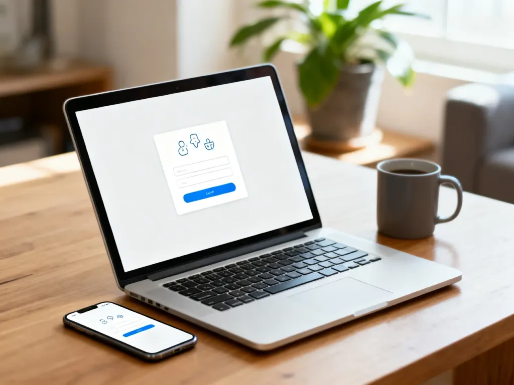 Laptop i smartfon z otwartym ekranem logowania, symbolizujące zakładanie konta i logowanie do OLX w domowym zaciszu.